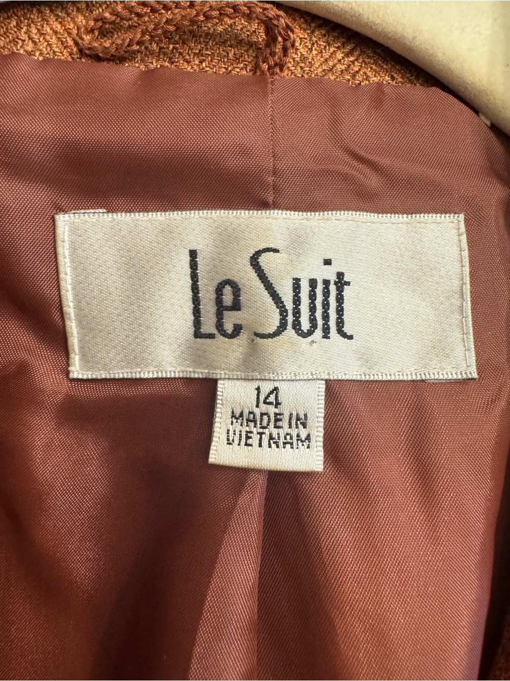 Le Suit Womens Skirt Blazer Suit Sz 14 Rust Terracota Brown Harringbone Business - Picture 12 of 16